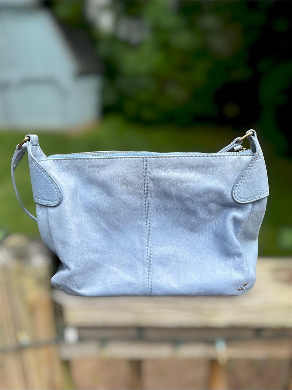 American Leather Co Light Blue Leather Crossbody Shoulder Bag Large - Picture 6 of 12